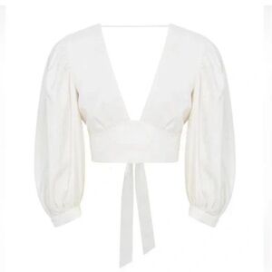 ✨🤍 Reiss Ava V Neck Bow Back Cuffed Sleeve Crop Top Sz 6 🤍✨